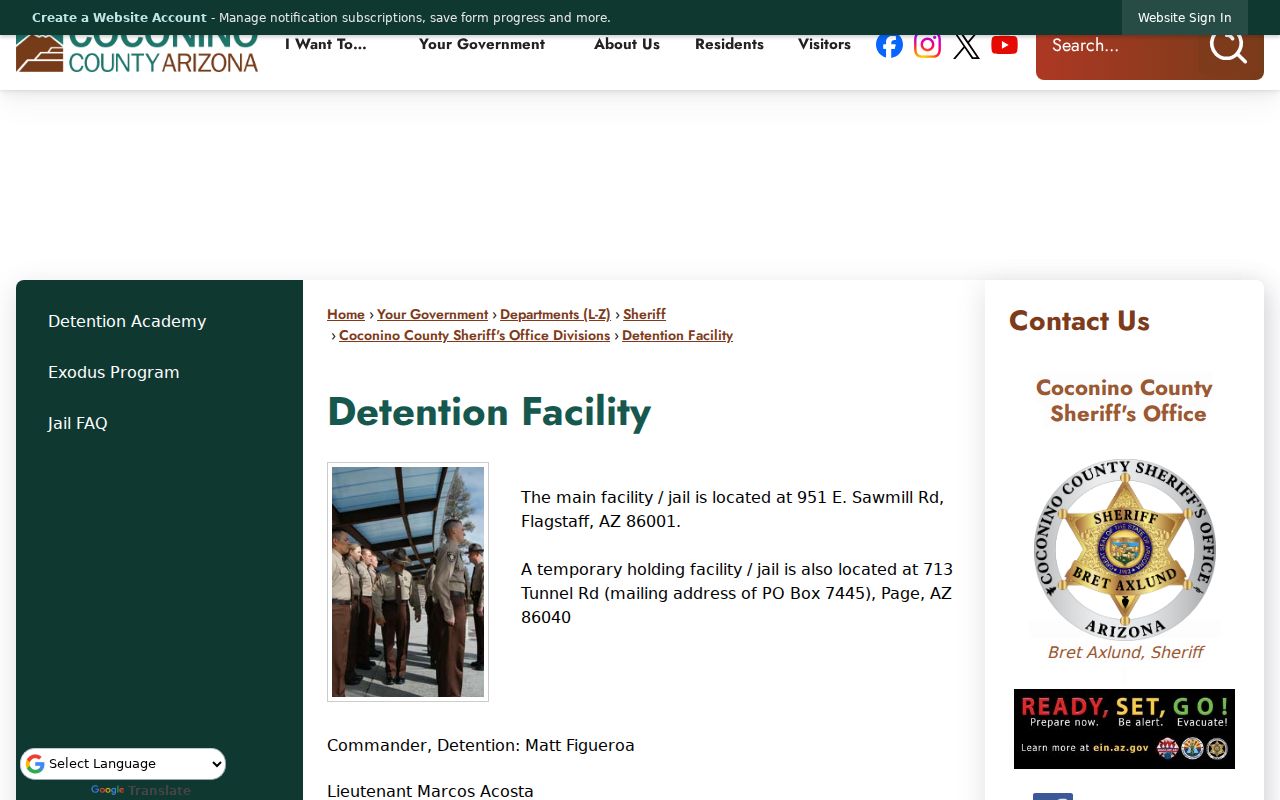 Coconino County traffic warrant detention facility information