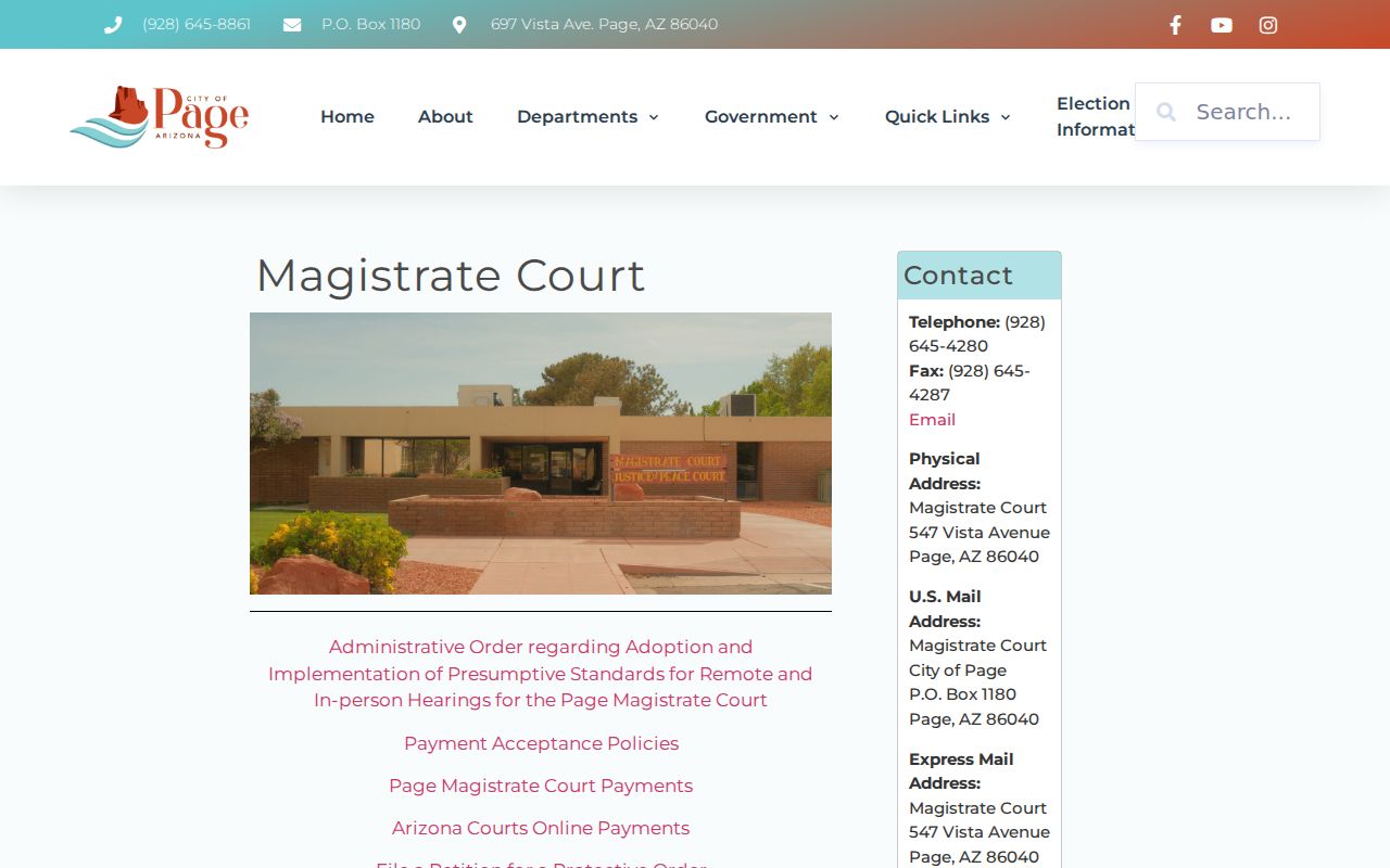 Page warrant records Magistrate Court contact information