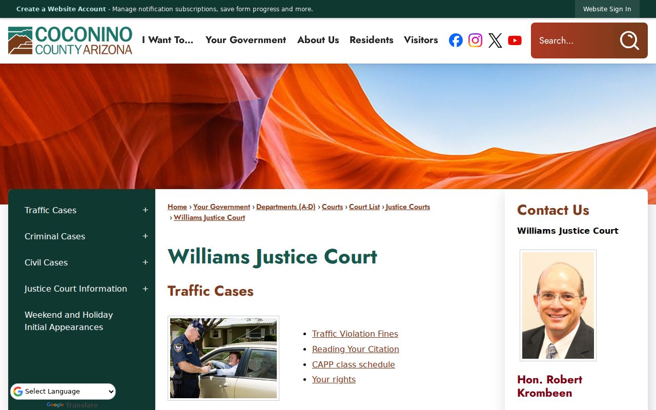 Williams warrant records Justice Court contact information