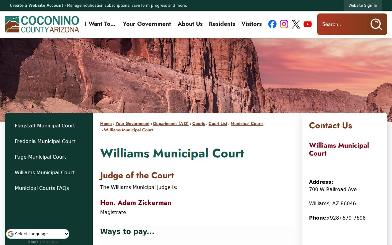 Williams warrant records Municipal Court payment information