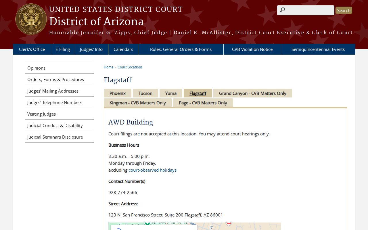 District of Arizona Flagstaff court facility information